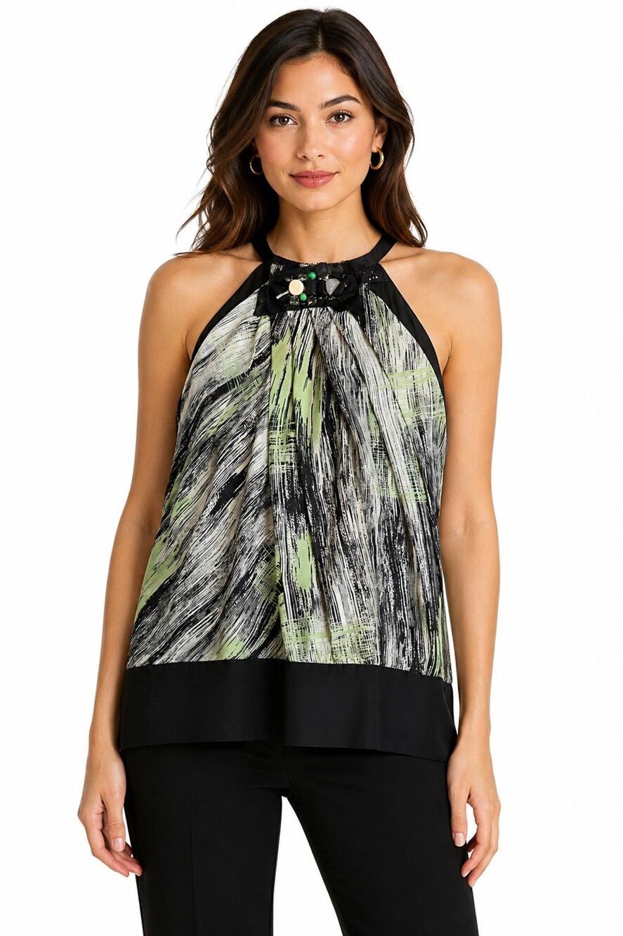 Robert Rodriguez Silk Halter Top Size 6 Embellished Open Back Abstract Print